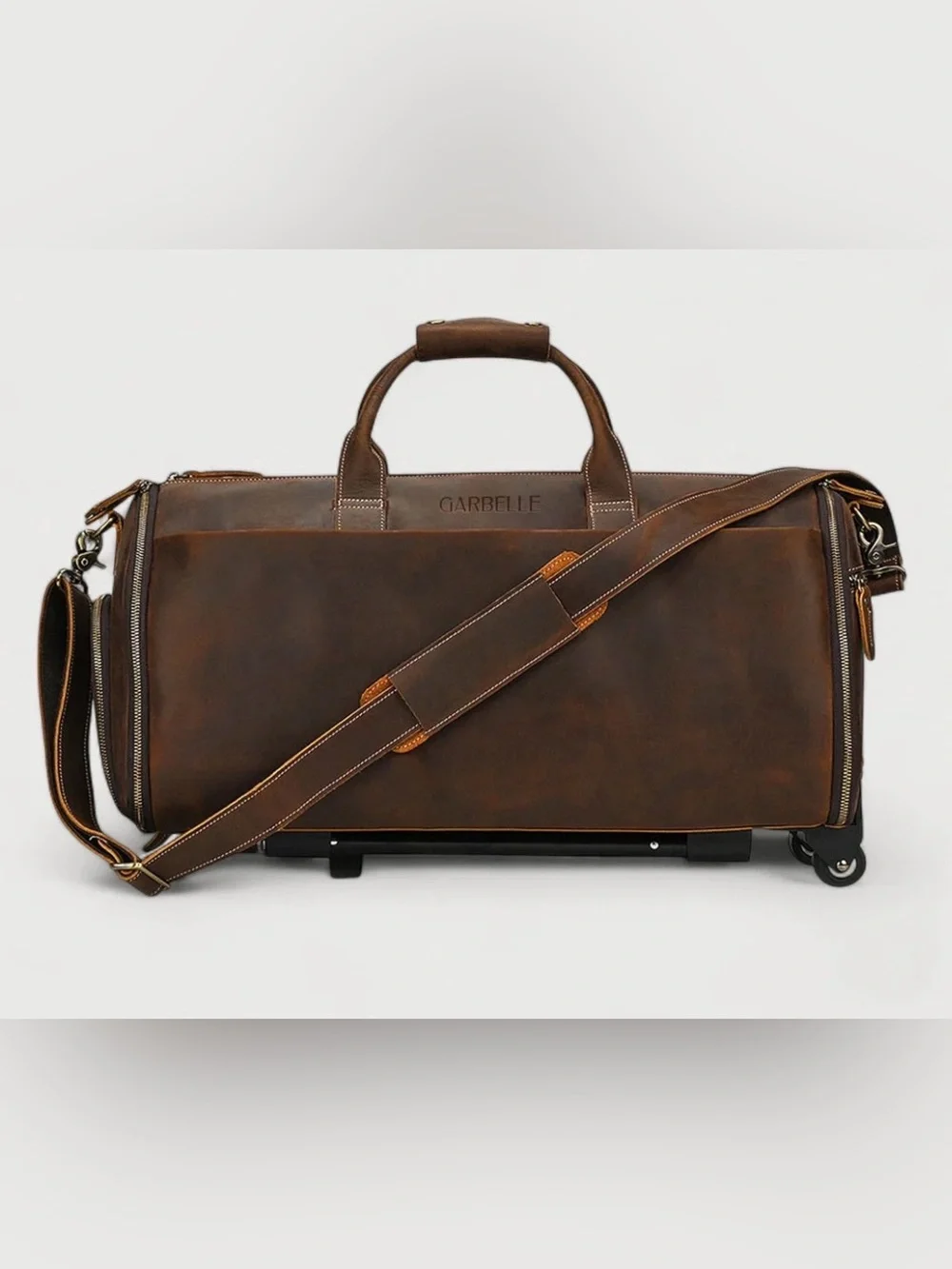 Garbelle Leather Carry-On Garment Duffel Bag Trolley Model Brown Travel Bag